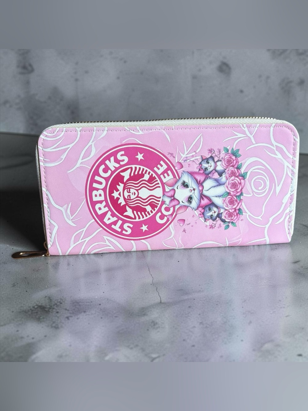 Starbucks Pink Floral Marie Cat Zip Wallet